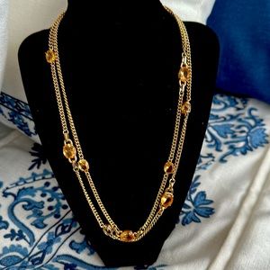Ralph Lauren semi precious citrine doubled gold tone chain necklace  42” long